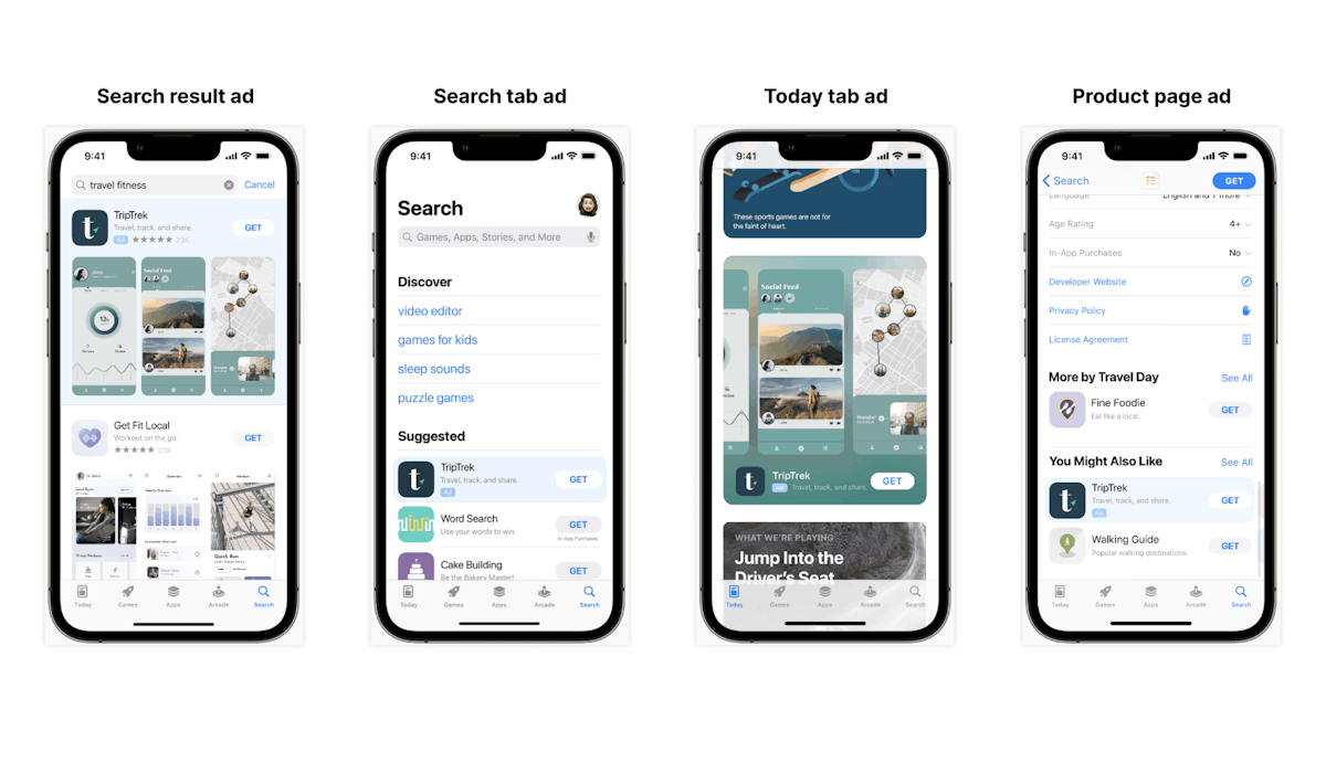 Different ad placements on the App Store