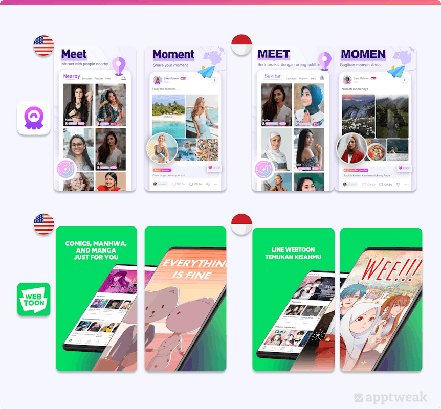 Examples of screenshots in Indonesian apps that feature Muslim models