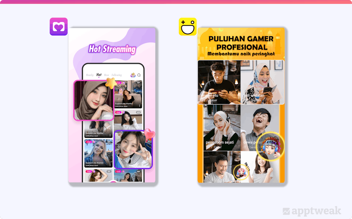 Examples of app screenshots in Indonesia featuring models of different ethnicities