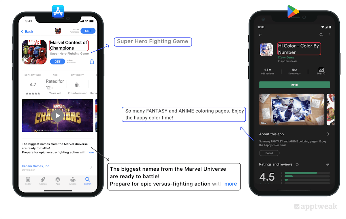 screenshot showing how apps leverage their metadata to describe their game