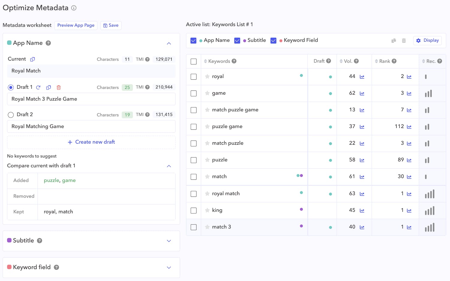 Image - Keyword Research & Suggestions - Metadata worksheet