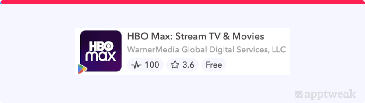 HBO has added combination keywords after its brand name to reflect the app functionality