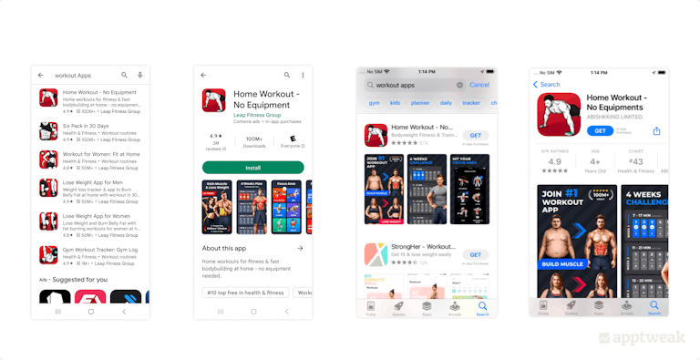 Rating visibility on the search results and the app page on iOS and Google Play