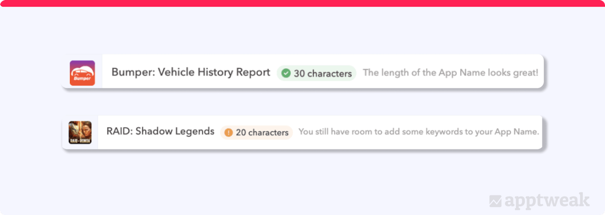 Bumper uses its full character capacity for its title while RAID only uses 20 characters