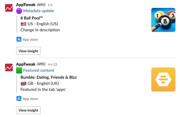 ASO tools - Receive smart insights via Slack