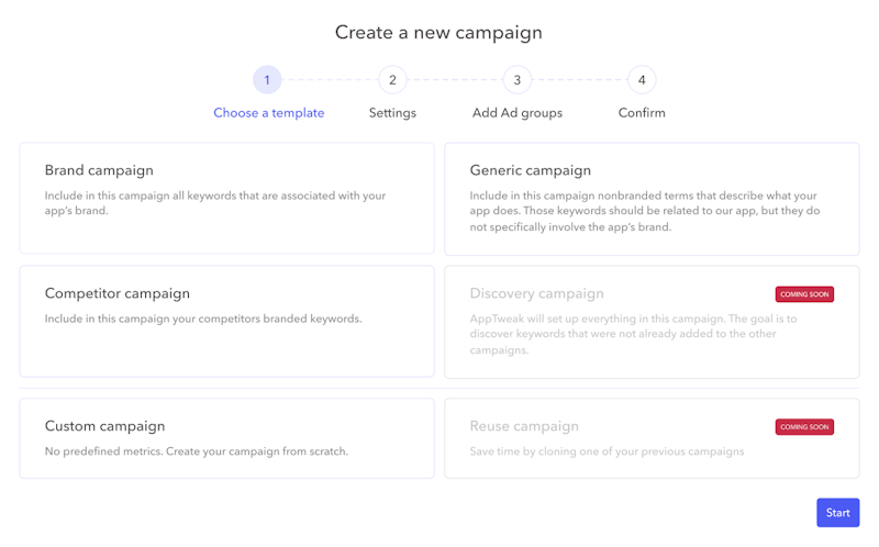 Search Ads Manager - Campaign creation