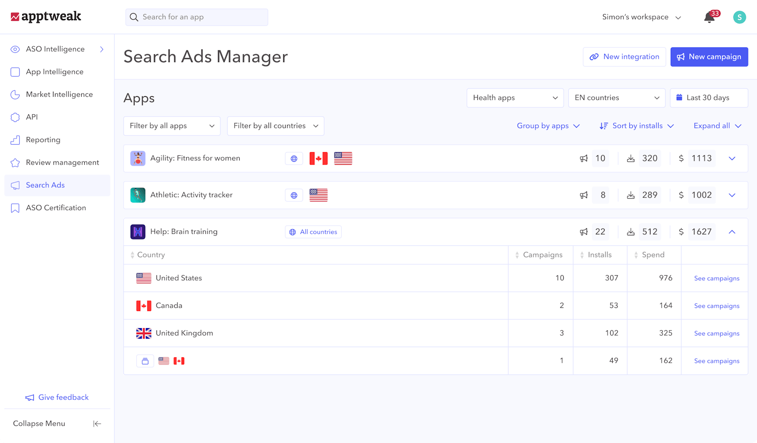 Apple Search Ads Manager tool - AppTweak