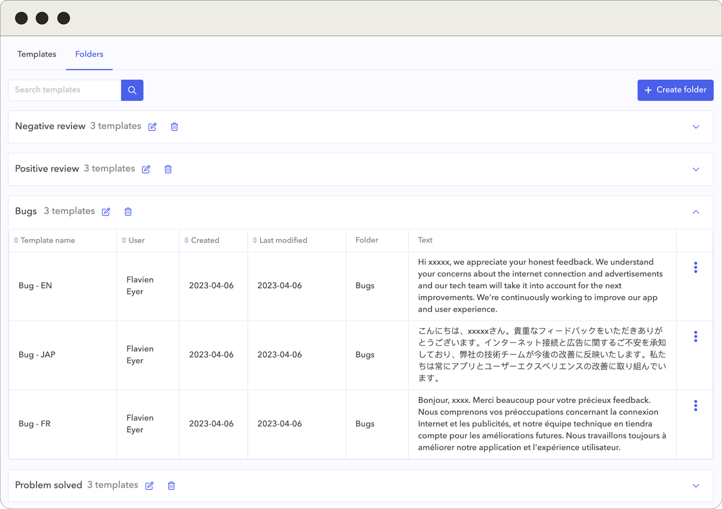 AppTweak Review Management templates