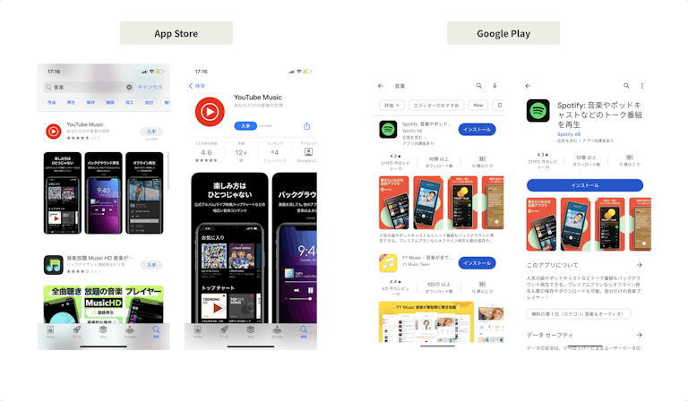 App Store・Google Playにおける評価スコアの表示例