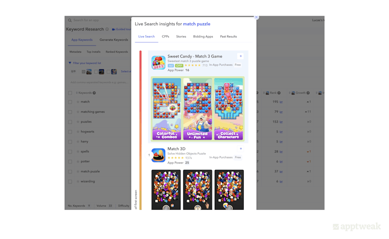 Live Search for match puzzle in the US, App Store