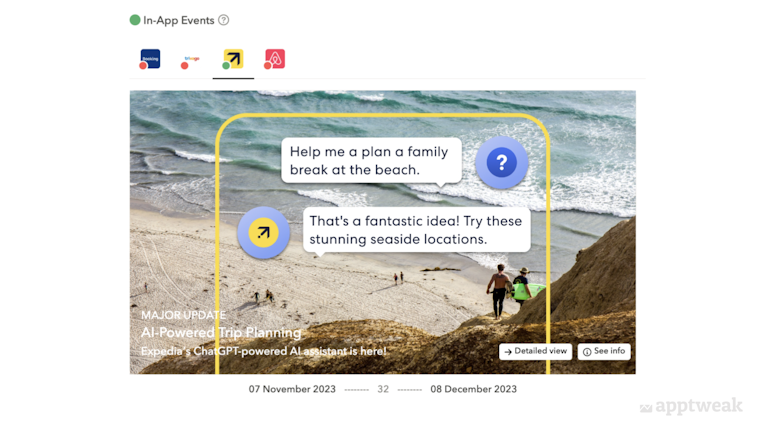 Expedia uses in-app events to showcase their new AI feature
