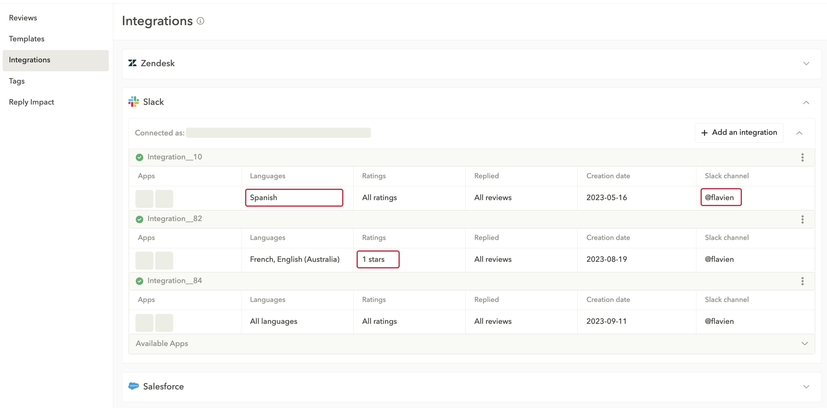app reviews management - Integrate Zendesk, Salesforce & Slack to centralize all your reviews in one platform