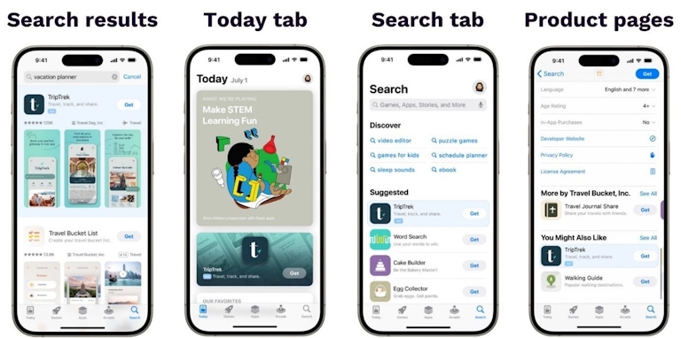 Different Apple Search Ads placements on the App Store. 