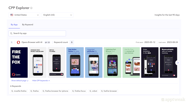 Discover new insights into your competitors app marketing strategies and view custom product pages for any app or keyword directly on AppTweak