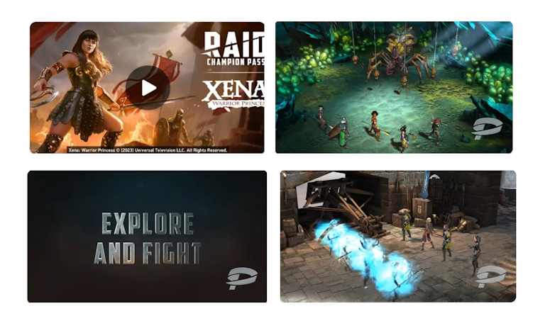 The game Raid Shadow Legends’ feature graphic showcases a new character Xena, set against an action-packed background, capturing attention. The video engages with thrilling gameplay, encouraging exploration and combat, neatly driving home the excitement with each frame.