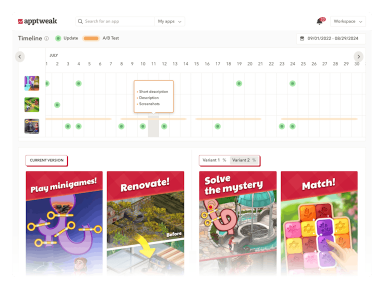 Best ASO Tools - Spy on competitors’ metadata updates & A/B tests