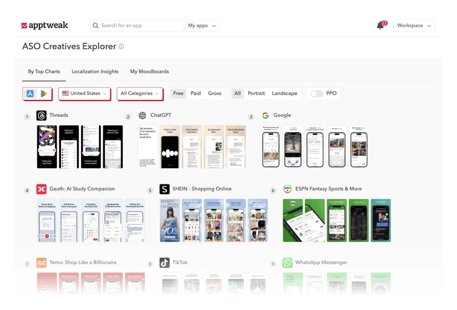 App metadata & creatives optimization - Discover creative choices from your competitors, market trends and uncover new opportunities