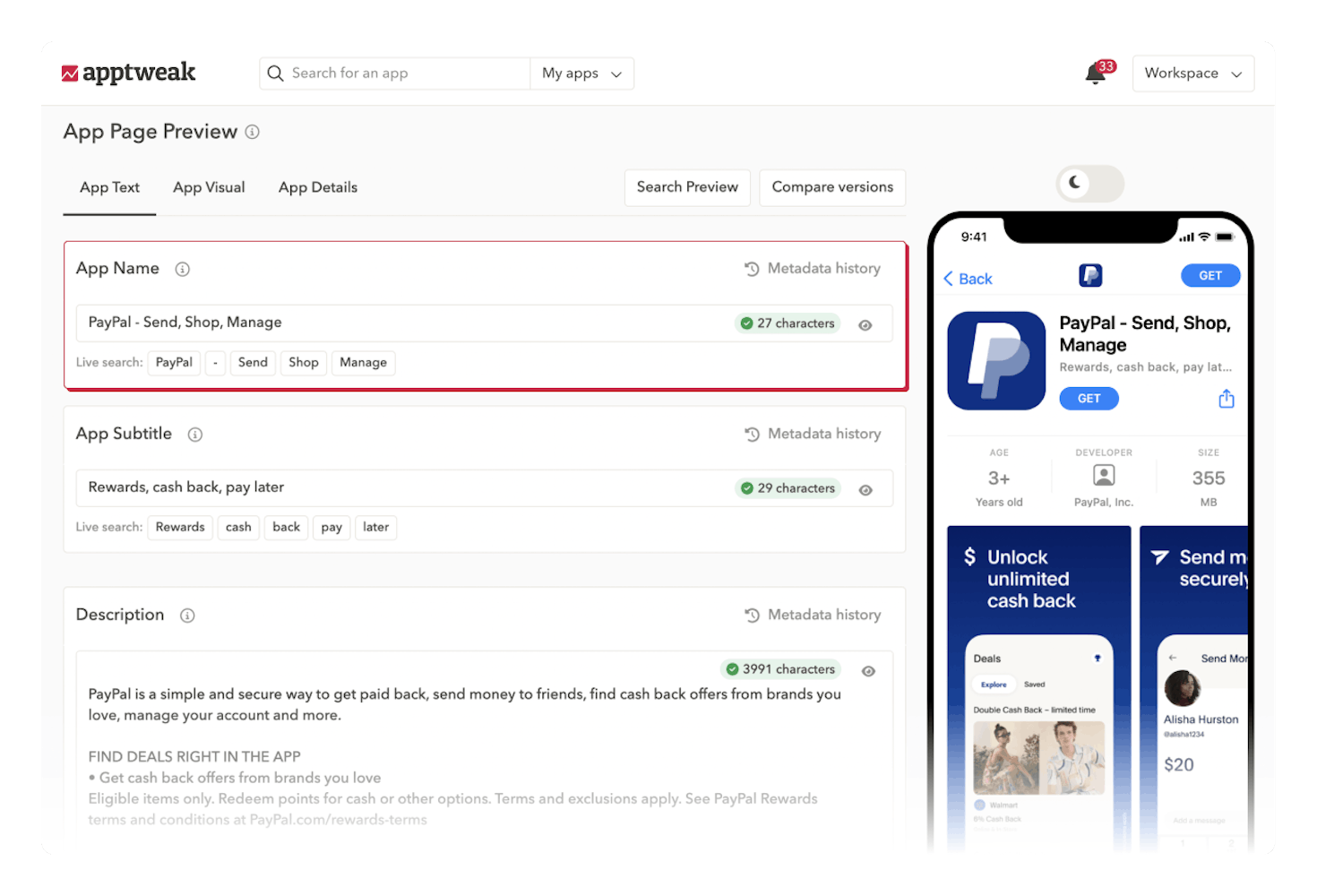 Creative optimization: Instantly preview metadata & creative updates