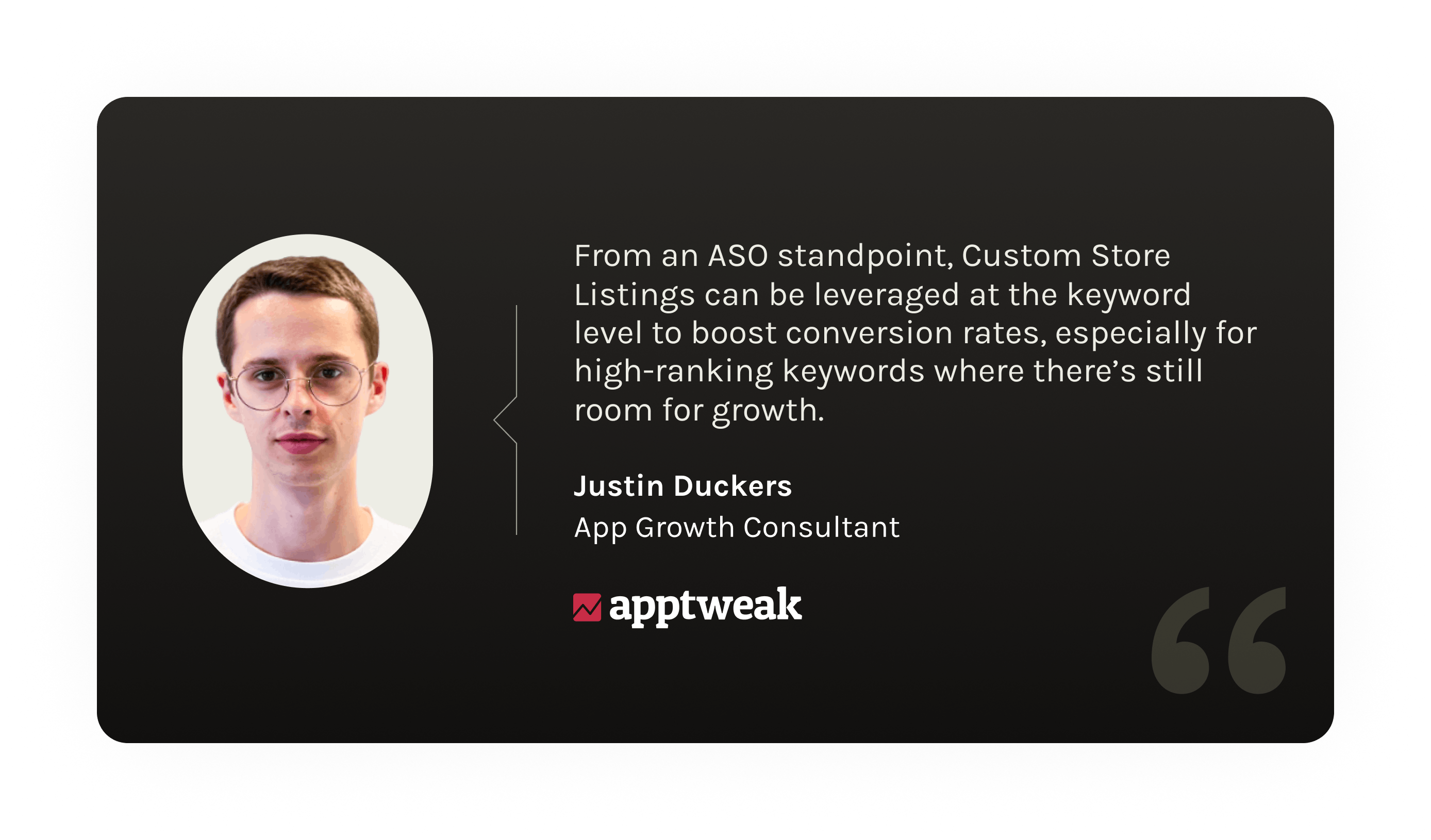 Quote from Justin Duckers on Google Play Keyword Research for ASO.