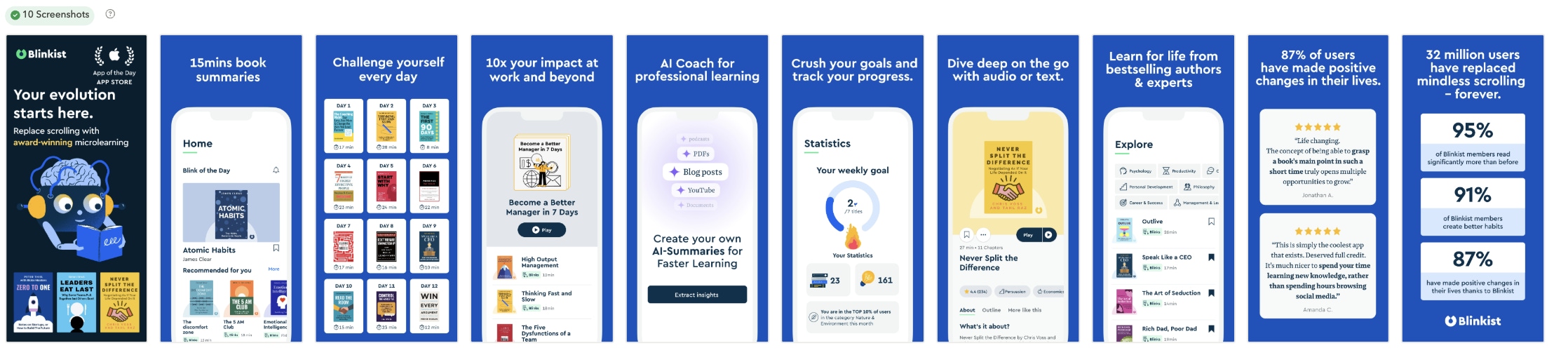 App Store vs. Google Play: You can have up to 10 screenshots on the App Store vs 8 on Google Play for your app store screenshots