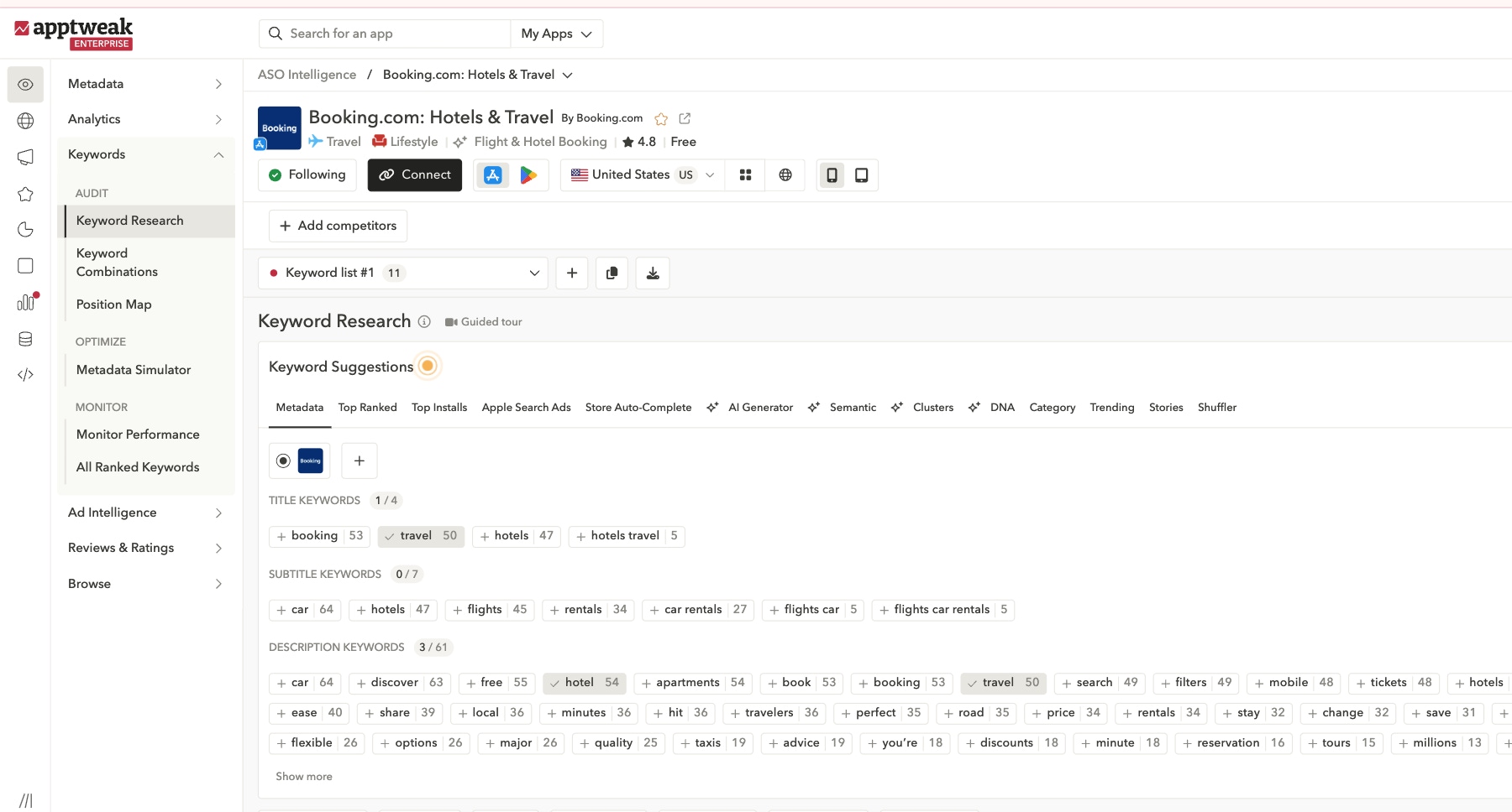 Your Apple Ads campaign structure needs to be built on proper app keyword research, which you can do with AppTweak.