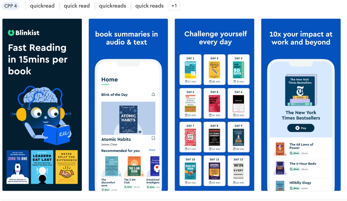 Blinkest has tailored each of its custom product pages' screenshots to the user's search terms