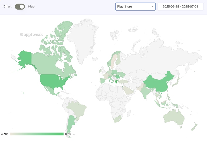 AppTweak's algorithm change map (June 28- July 1st) - Google Play