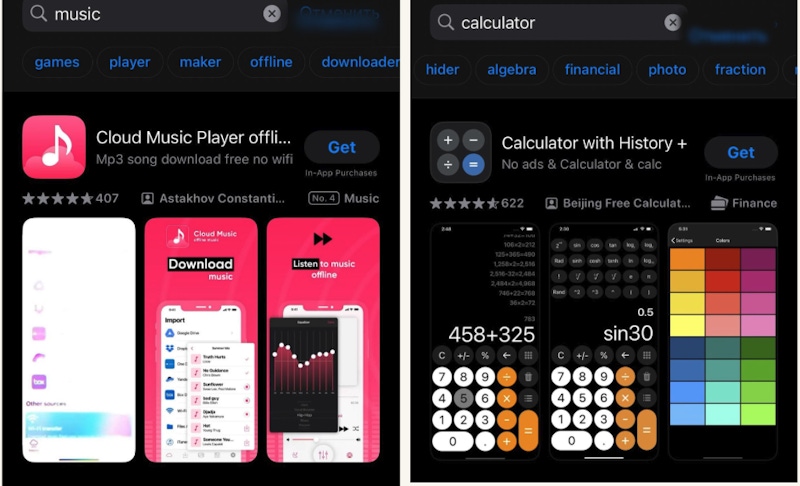 App store optimization ranking factors: examples of AI tags for Music & Finance categories