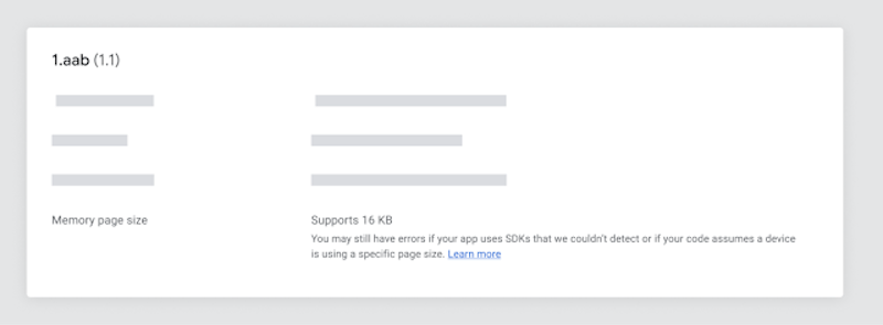 Memory page size in Play Store Console