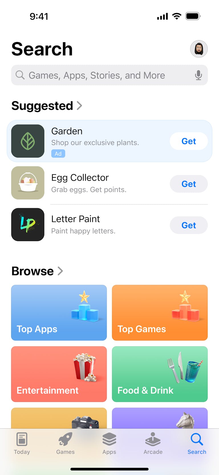 Apple Ads Search tab: Run ads in the Search tab to connect with users before they enter a search