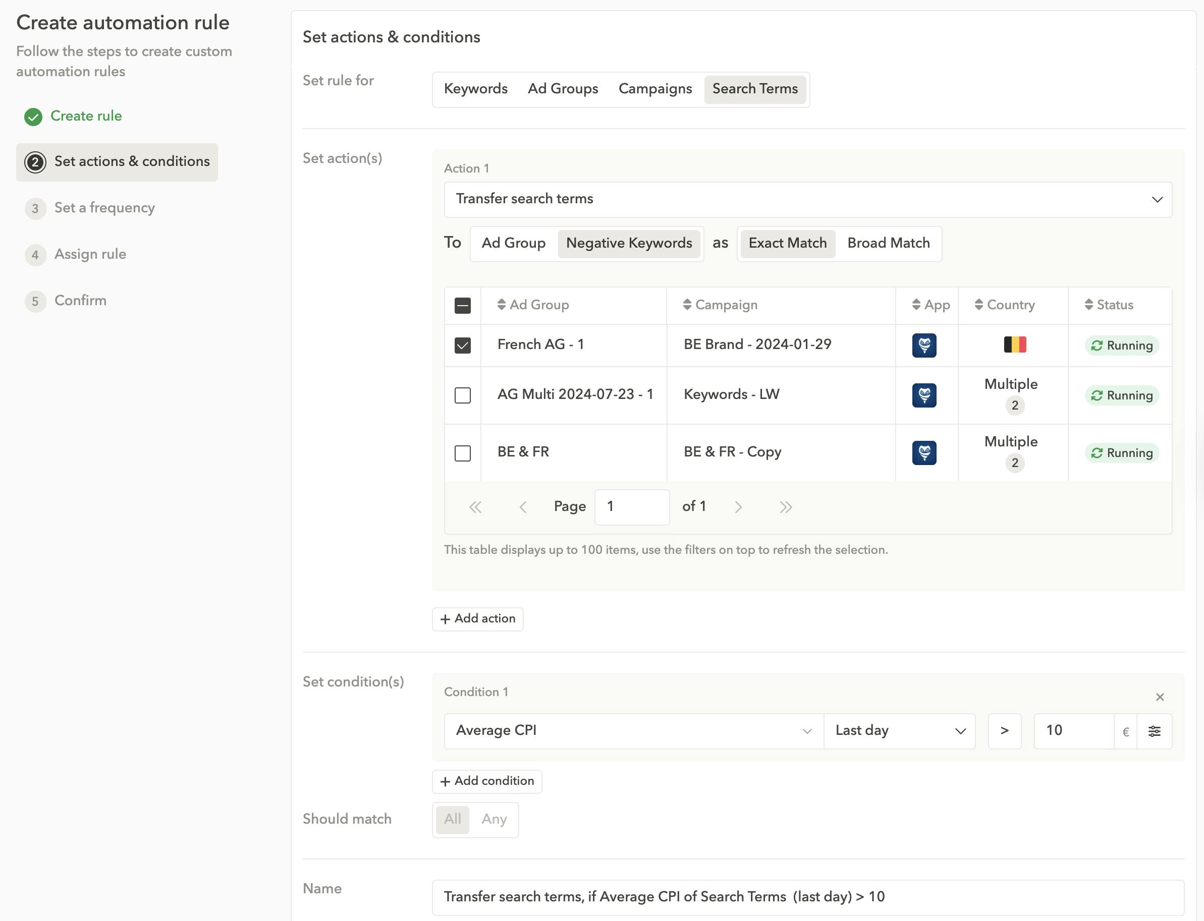 Apple Ads automation - Search term automation on AppTweak