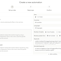 Set custom automation rules to reply to app store reviews