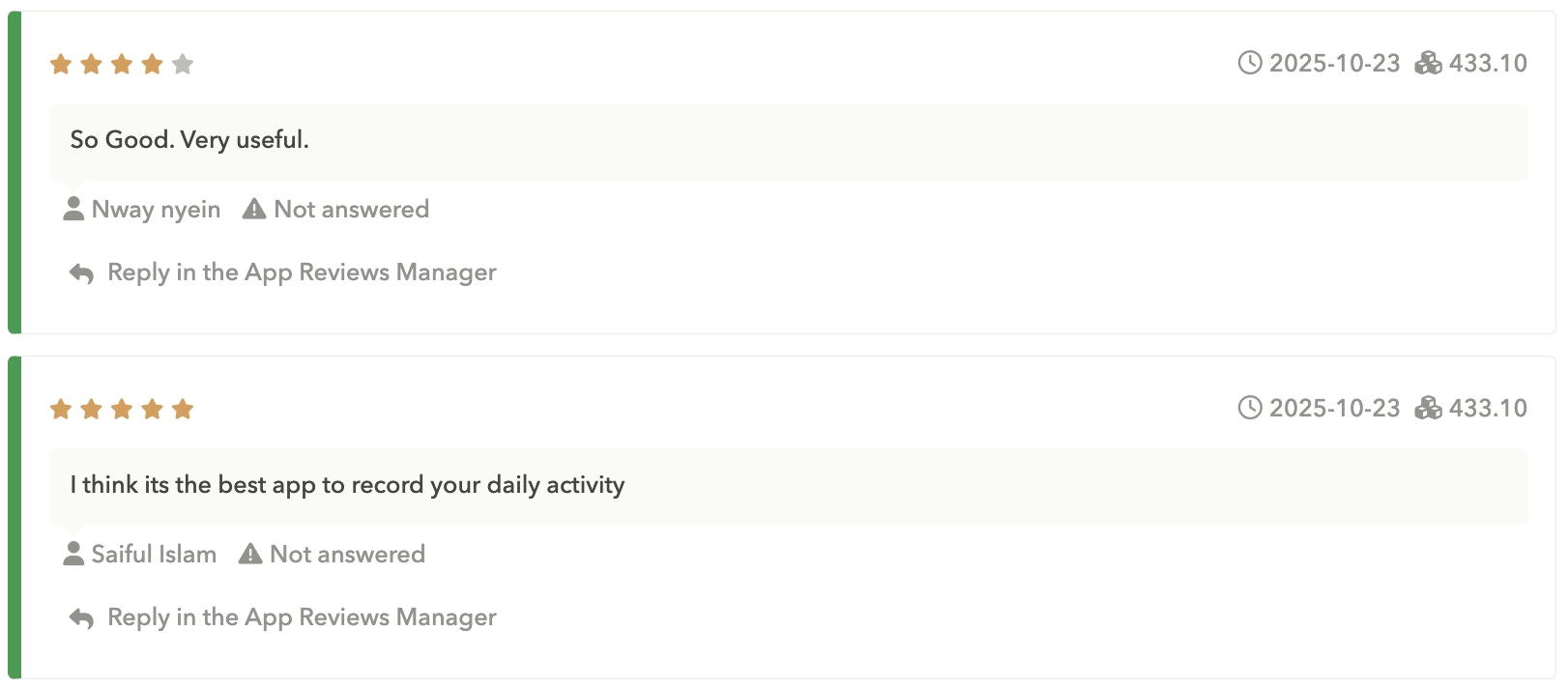 Positive app reviews highlighting an app's usefulness and features
