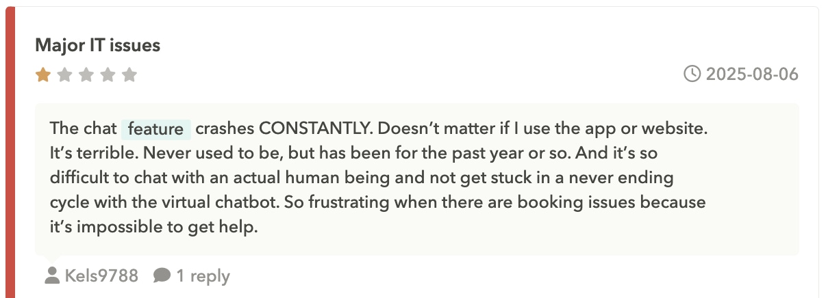 App store reviews: the user explains issues with an app feature