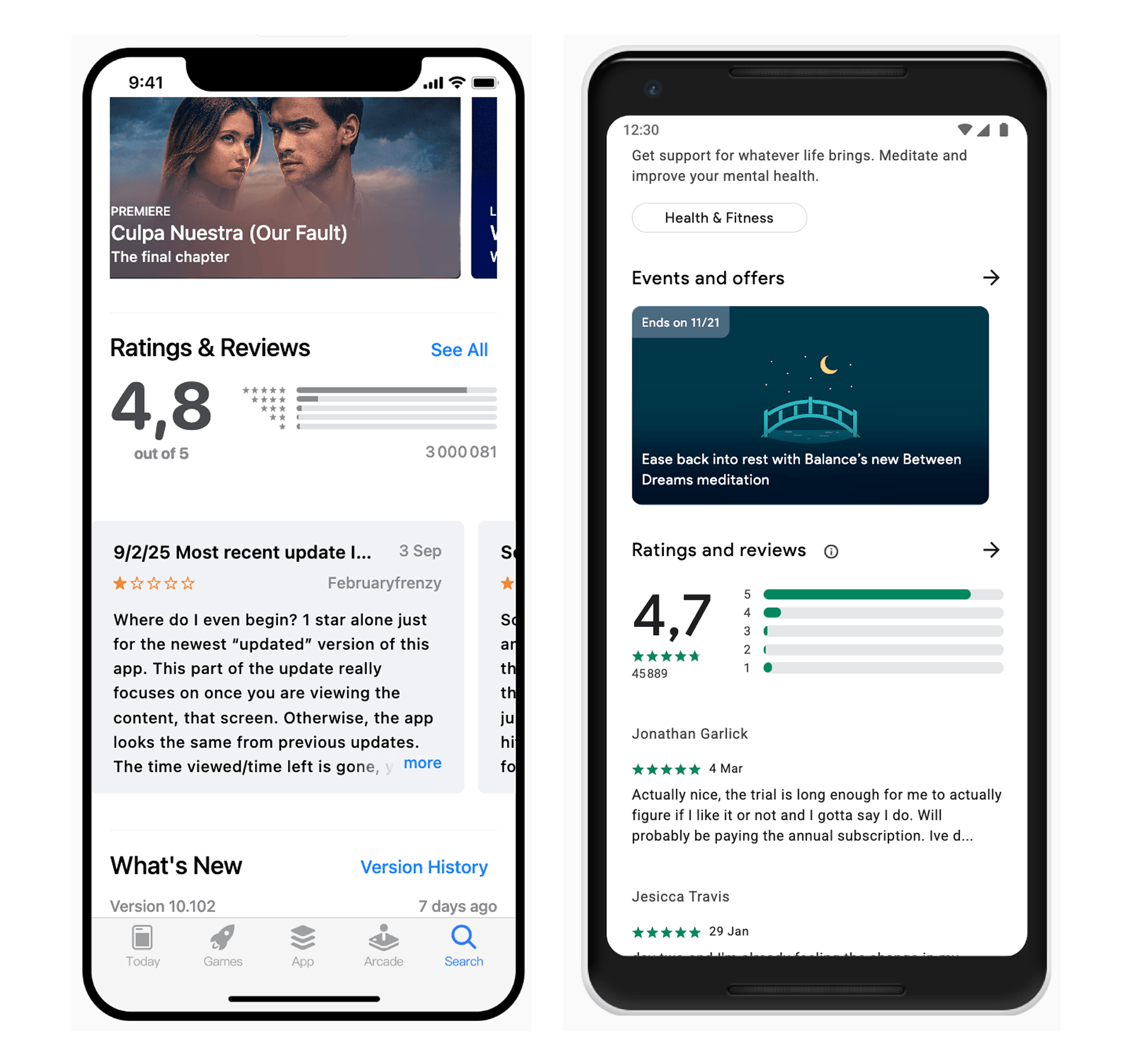 What are app store reviews? Example of app reviews and ratings on the App Store and Google Play Store