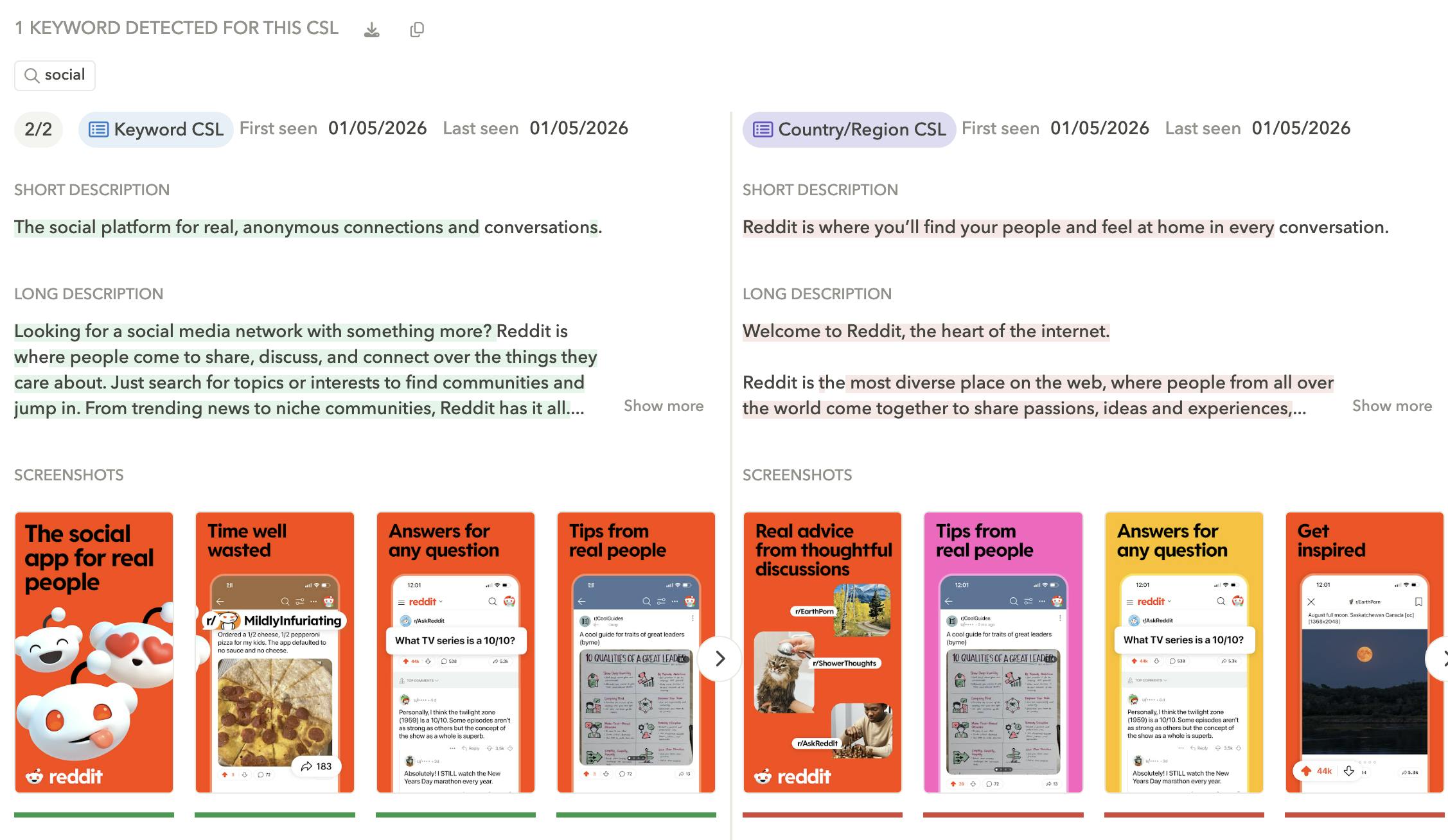 Custom store listing from reddit for the keyword social