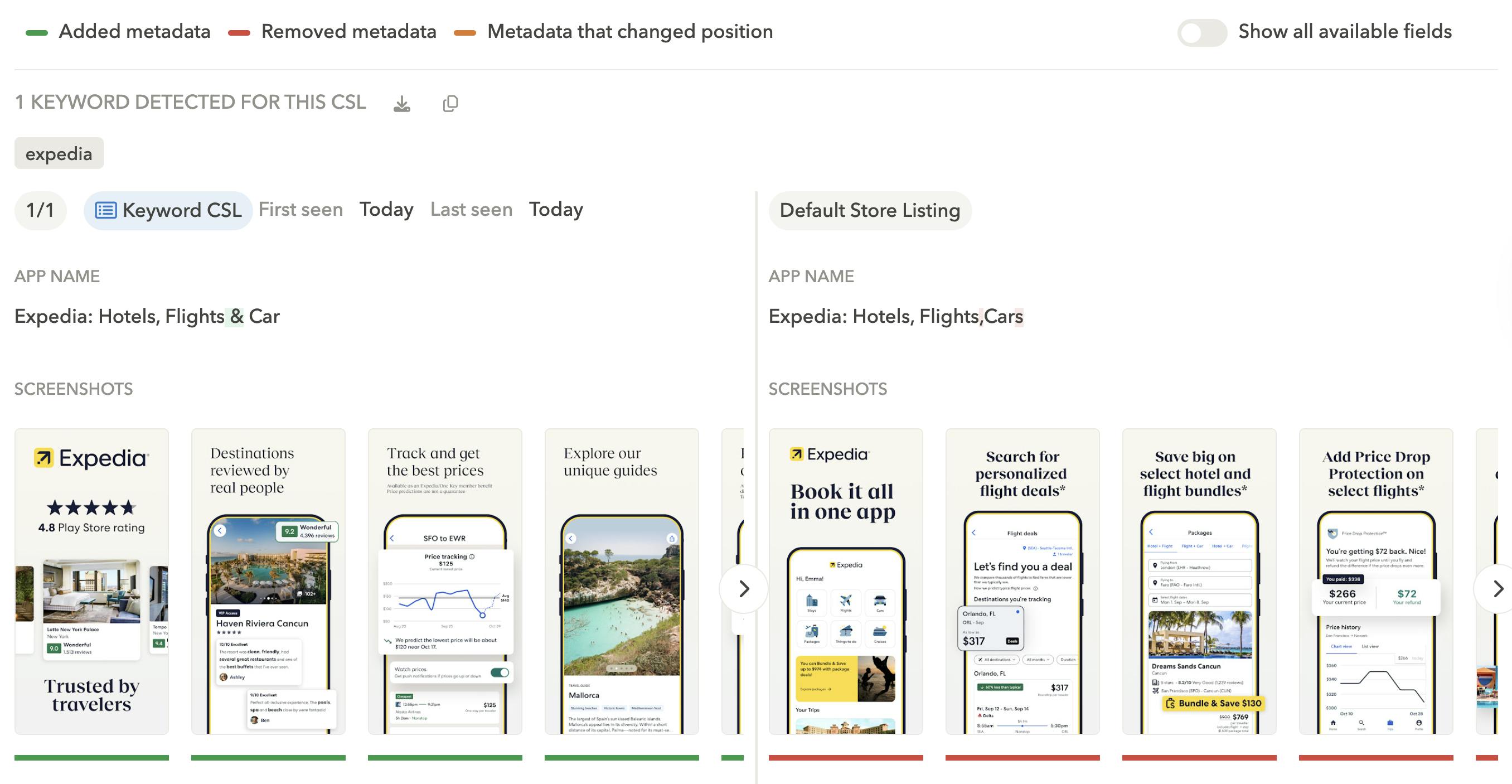 Custom store listing from Expedia travel app