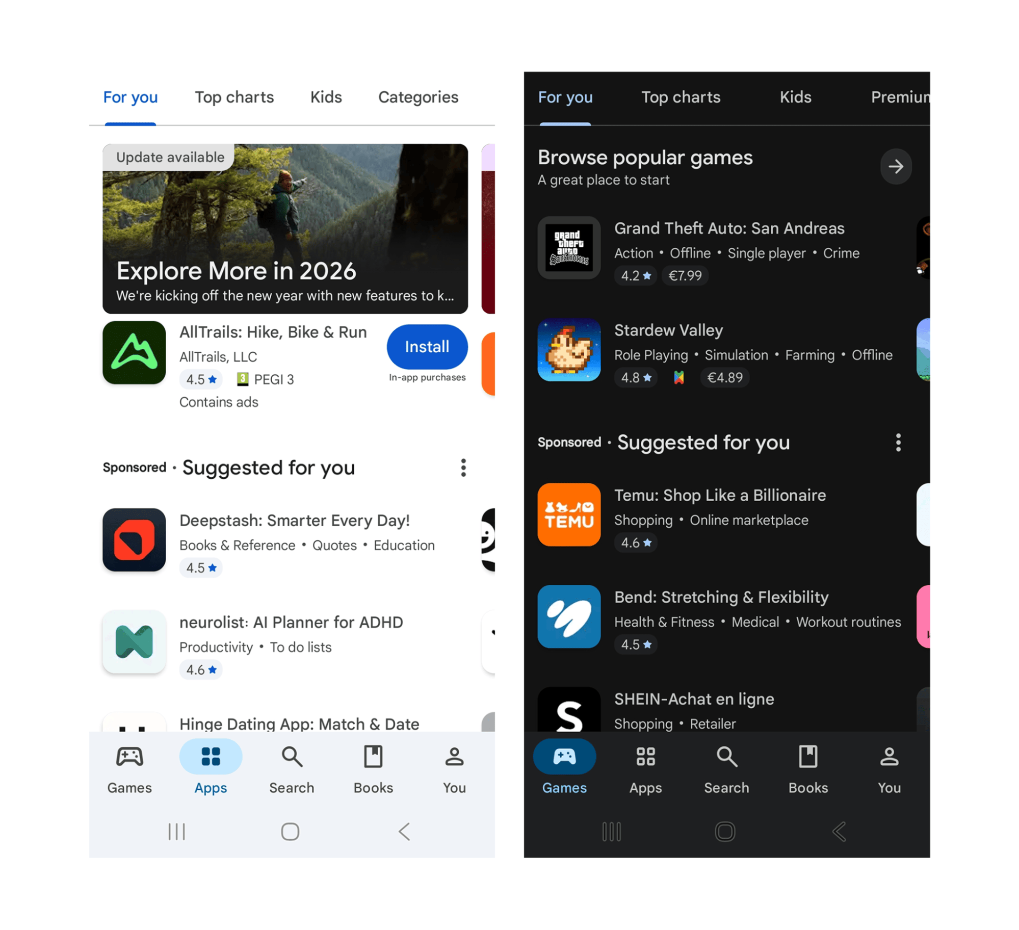 Featurings of apps and games on Google's Play Store