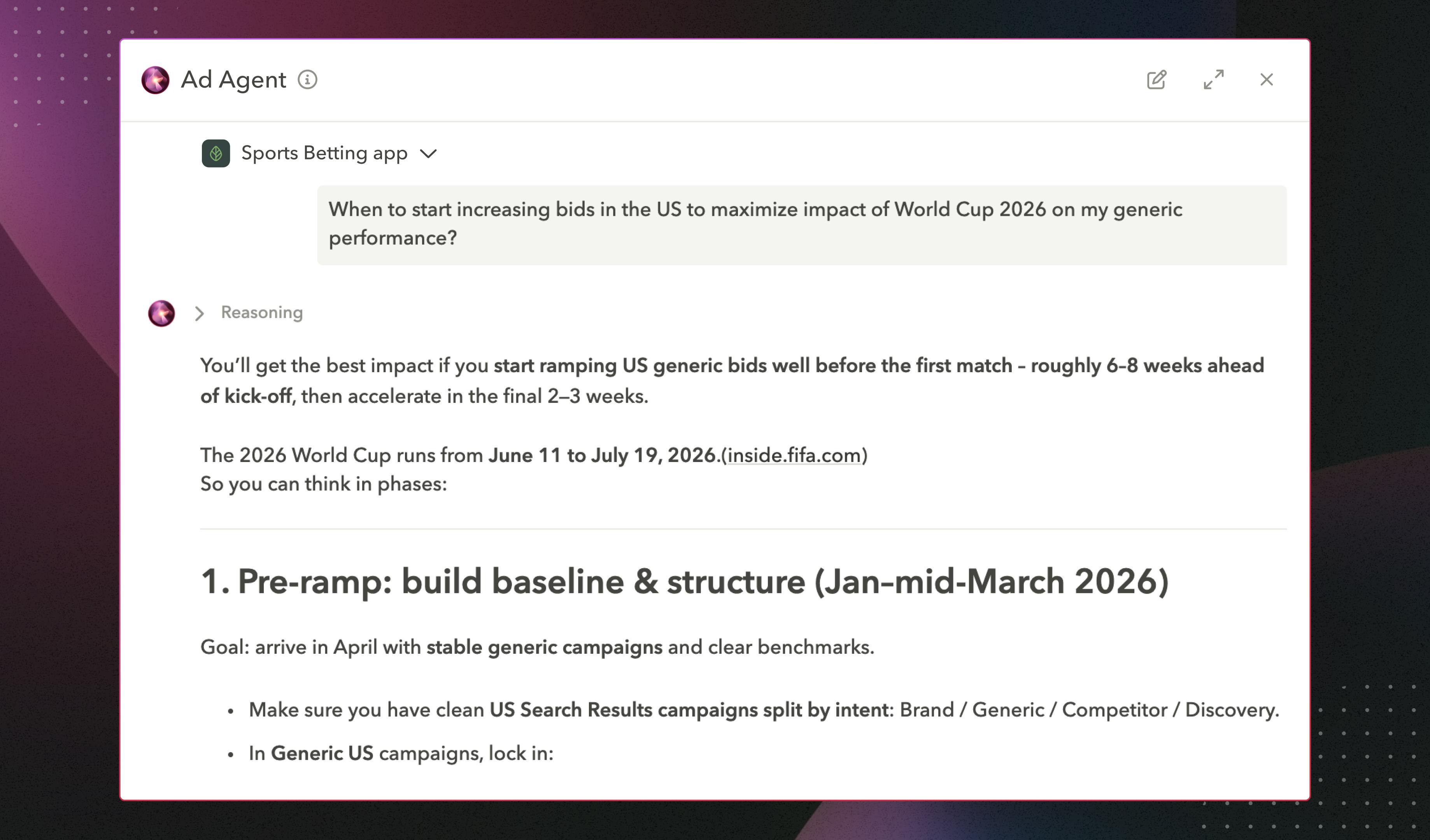 Ask AppTweak AI Ad Agent for tips to scale Apple Ads campaigns
