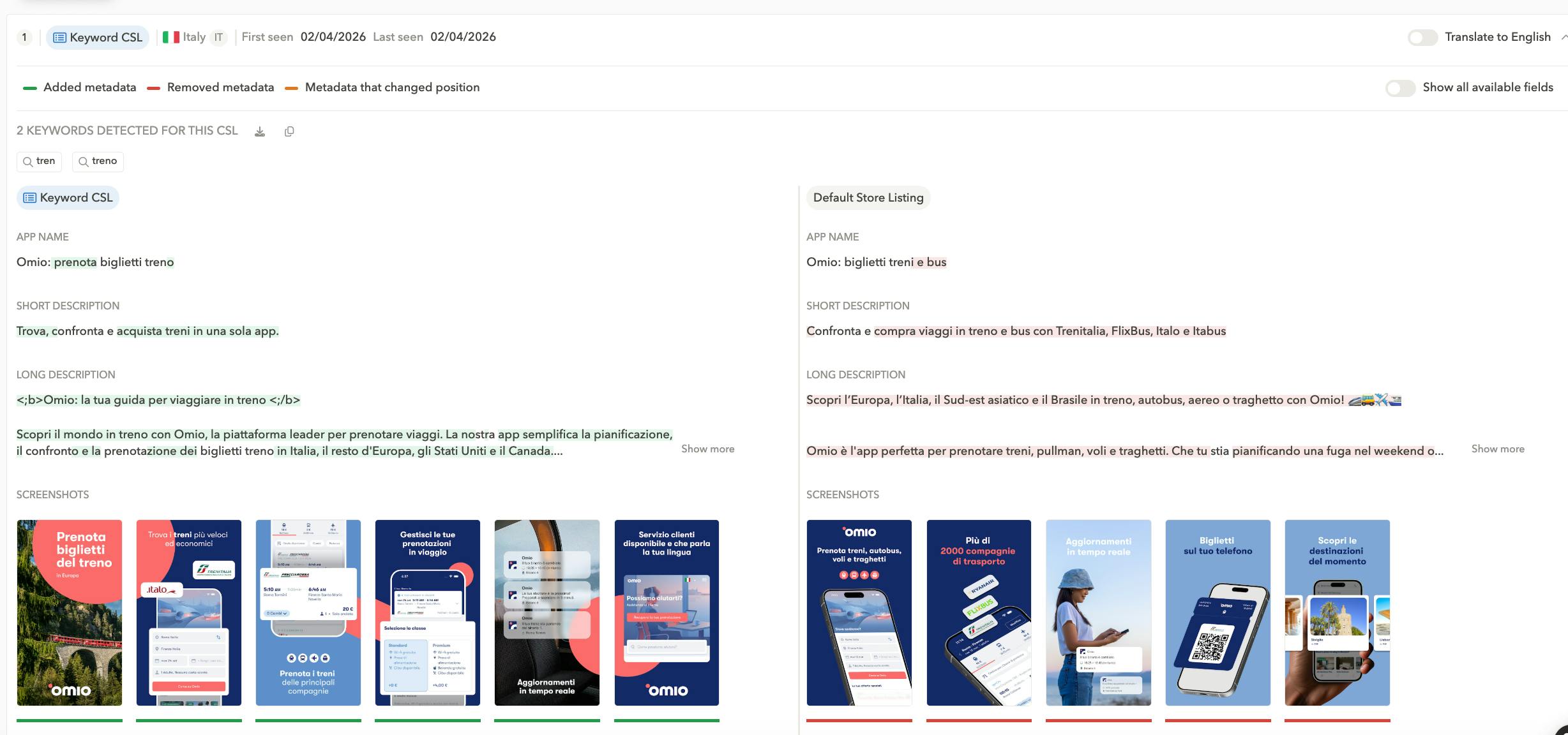 Example CSL localization from Omio