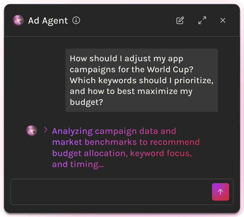 World Cup 2026 strategy for your app can be planned using AppTweak's Ad Agent.