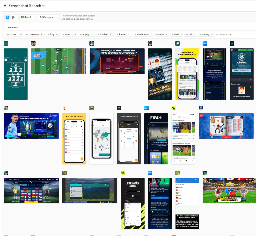 World Cup CPP examples can be found via AppTweak's AI Screenshot Search.