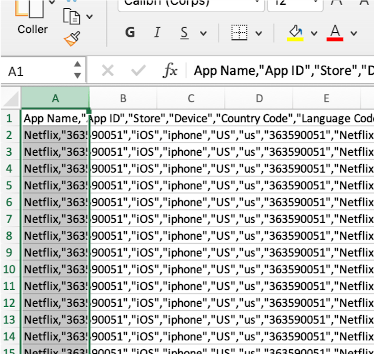 AppTweak ASOツール：CSVからExcelシートへ