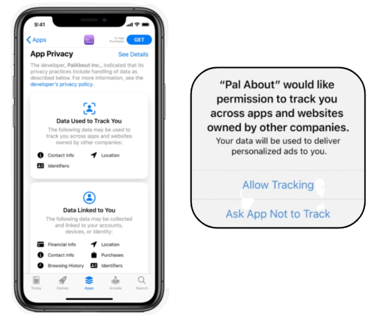 The App Store product page will include a new section dedicated to showing which data apps collect on users, while developers will have to use a new in-app prompt to ask users for their permissions to track their behaviors across apps.