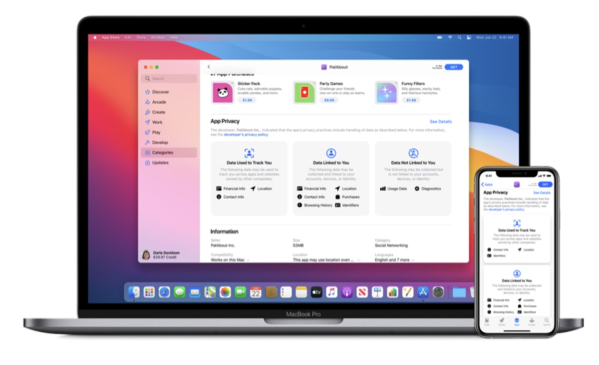 각 앱에 대한 개인 정보 보호 관행 요약