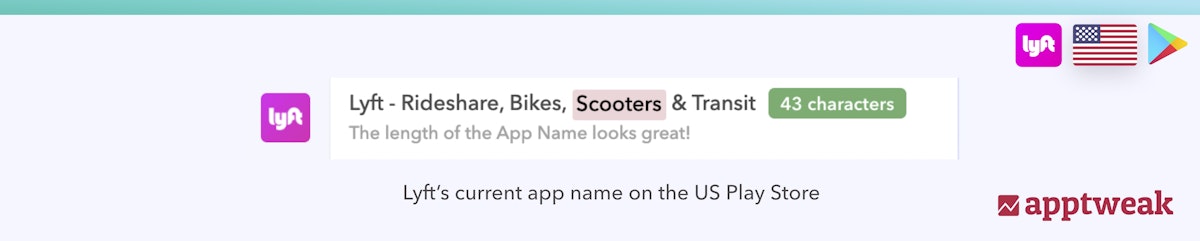 米国のPlayストアにおけるLyftのアプリ名