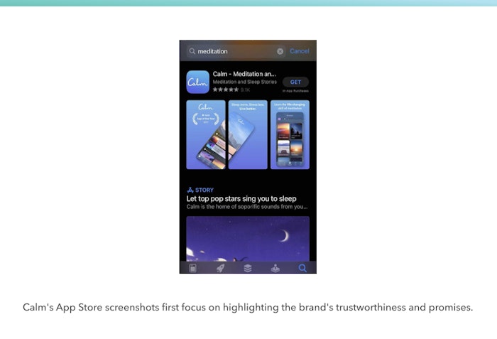 Screenshot of mobile app's Calm screenshots on the Apple App Store