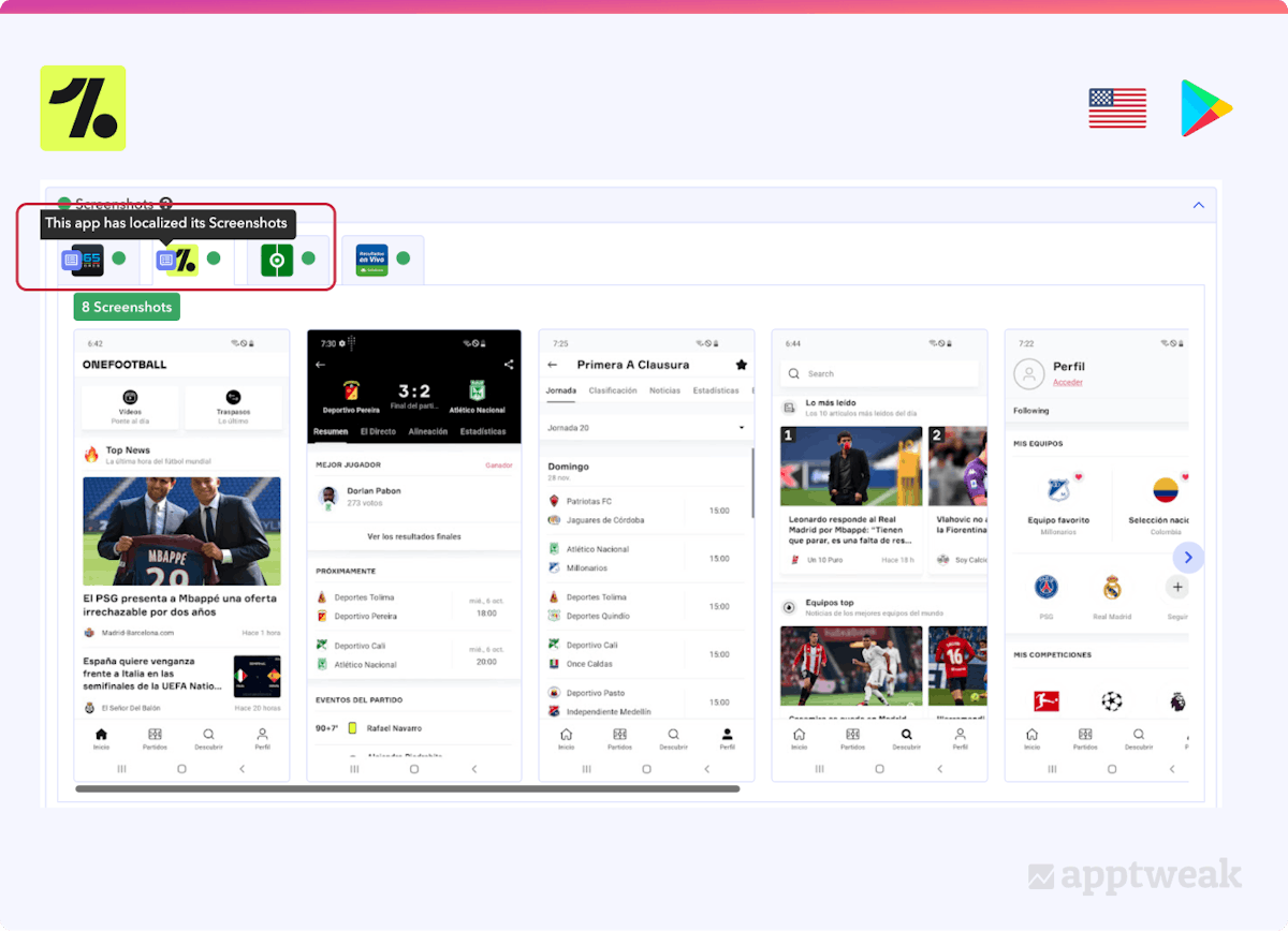 AppTweakは、Google Playでカスタムストアリスティングを持つアプリにフラグを立てます。
