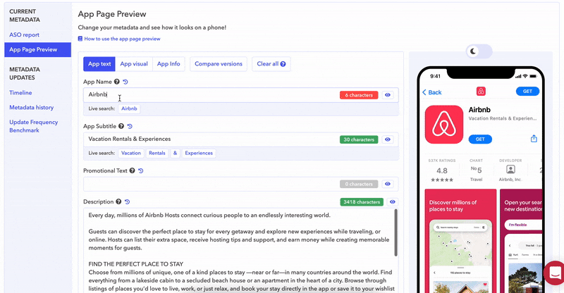 AppTweak Appページプレビュー