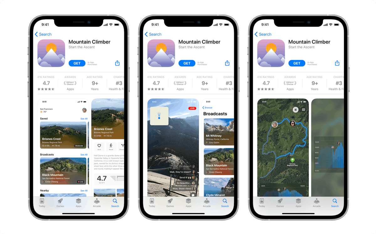 App Store上のAppleのiOS 15カスタムプロダクトページの例、developer.apple.com。